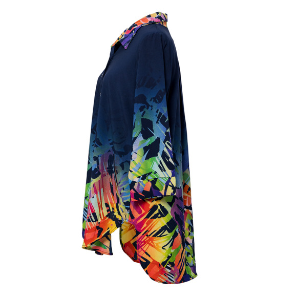 Women's Chiffon Shirt Flowy Blouse Abstract Navy Size M 3/4 Sleeve NWT Klaveli - Picture 2 of 7